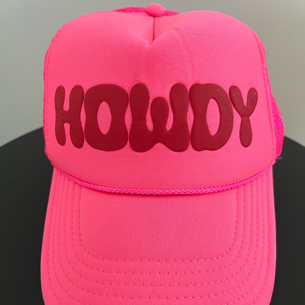 Neon Pink Howdy trucker hat